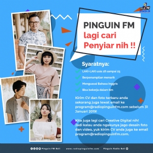 PINGUIN FM LAGI CARI PENYIAR & CREATIVE DIGITAL NIH!
